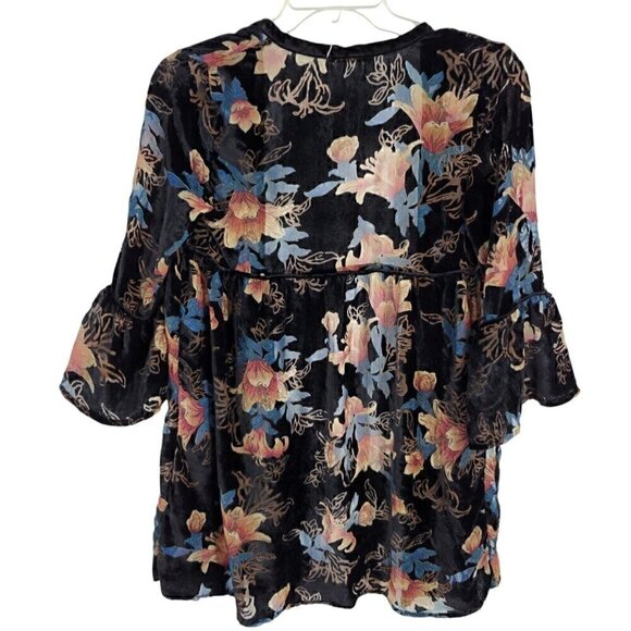 Velvet Burnout Cardigan Small Open Front Floral Boho Art Whimsigoth fairy grunge - Picture 4 of 4